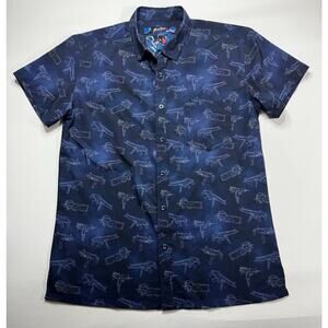 Retro-Rifle Men's Short Sleeve Zodiac Neon Gun Constellation Button Up Shirt - L
